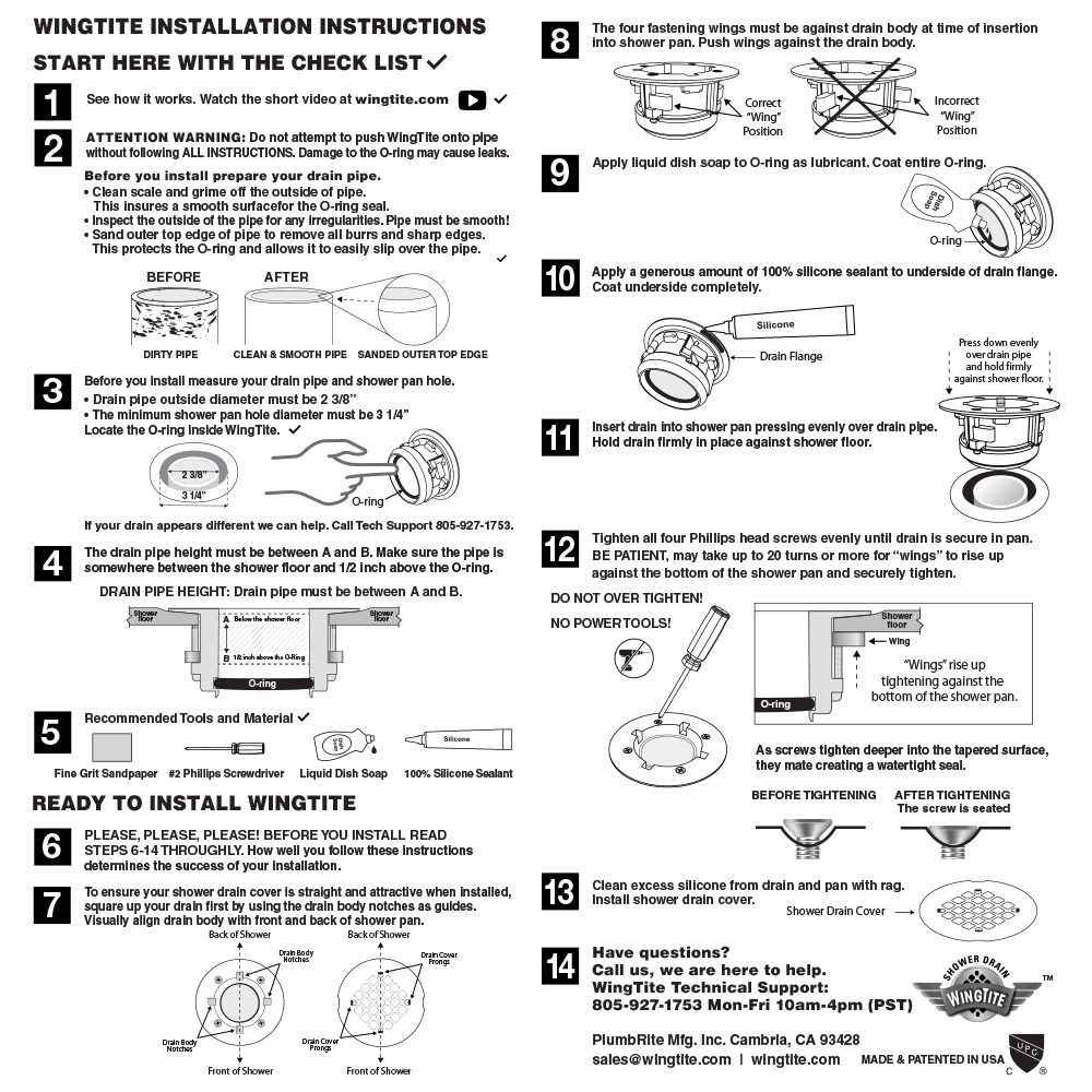 Drain Removal Instructions and WingTite Shower Drain Installation