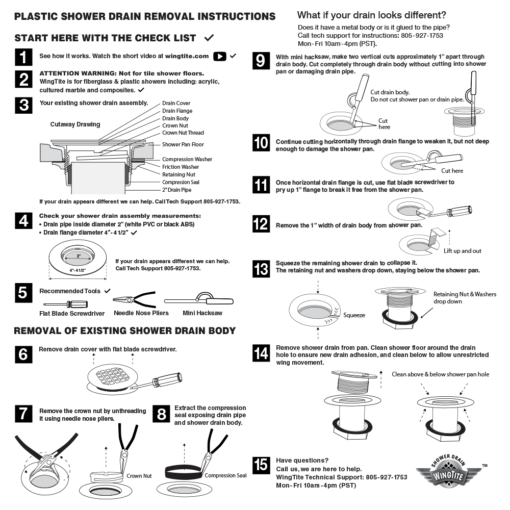 WingTite Shower Drain - Installs entirely from the TOP